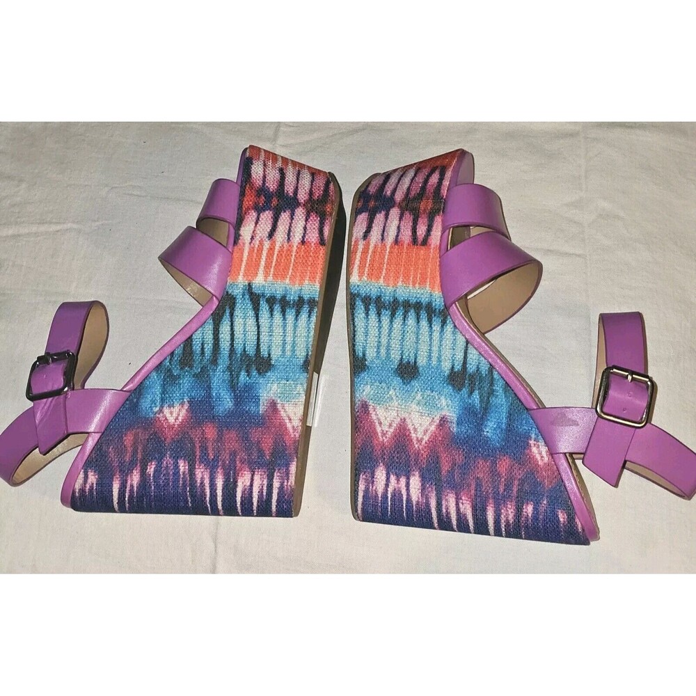ALDO MOREMAN Womens Platform 5" Wedge Sandal Hippie Purple Pink Tye Dyed Sz 7 - Picture 6 of 11